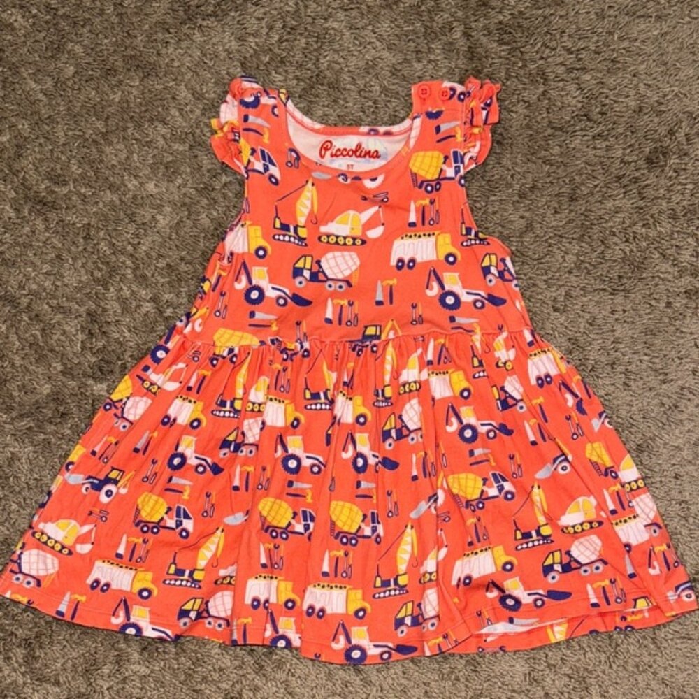 Piccolina Orange Construction Ruffle Sleeve Dress